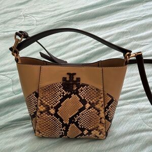 Tory Burch Python Pattern Crossbody Bag in Beige and Black